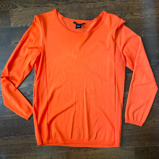 Pink Tartan Orange Crew Neck Slinky Sweater - Large