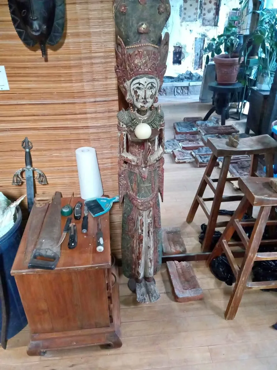 Hand carved statue and candle holder thumbnail