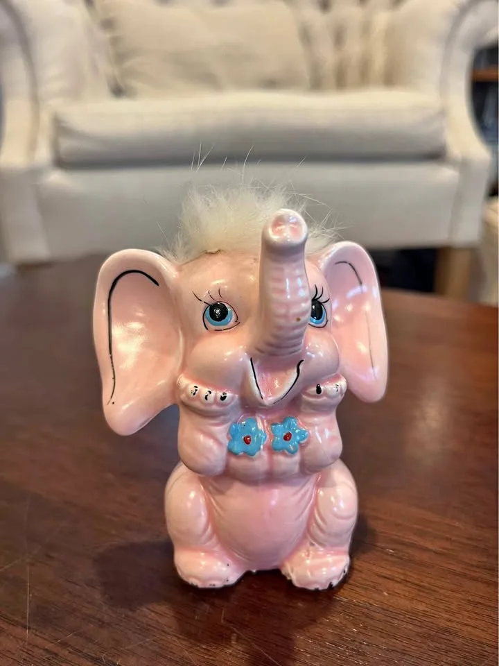 pink ceramic elephant, 1960s