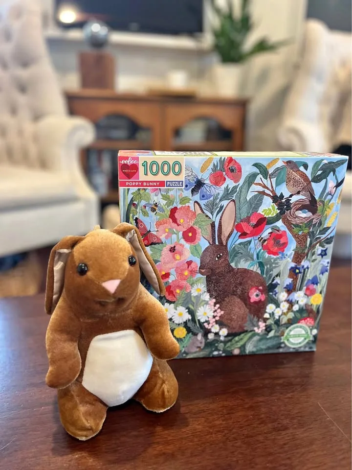 1000 piece puzzle with stuffed bunny