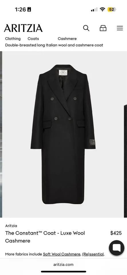 Aritzia Constant Coat - Luxe Wool Cashmere Size S NWT image indicator(8)