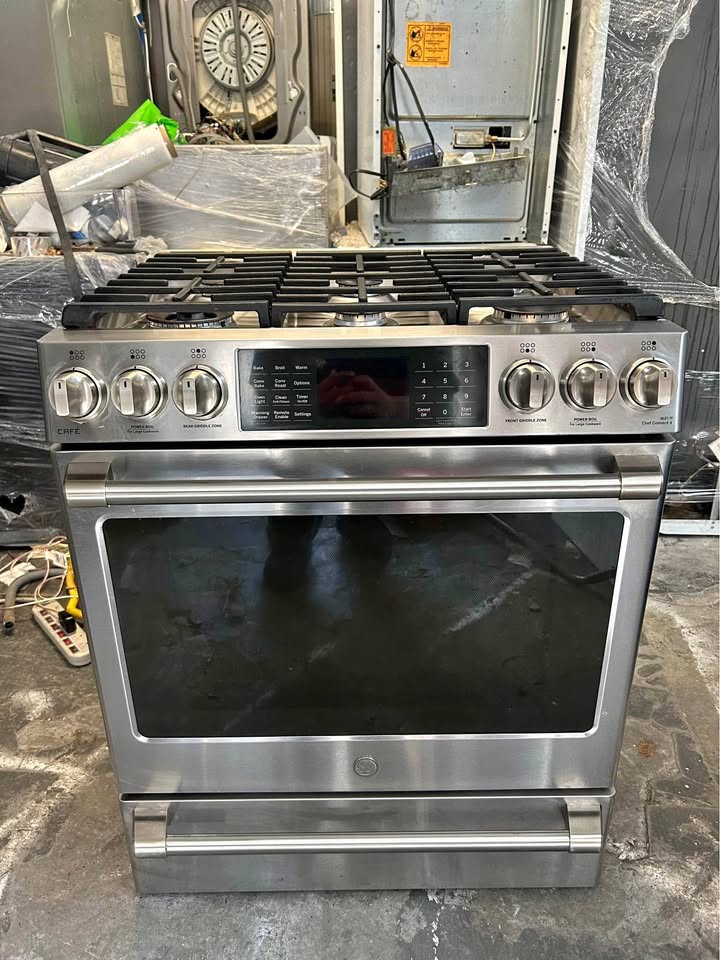 GE stove coffee 30 wide 6 silver burners