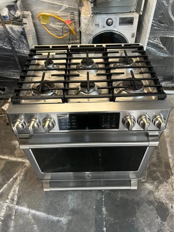 GE stove coffee 30 wide 6 silver burners image indicator(2)