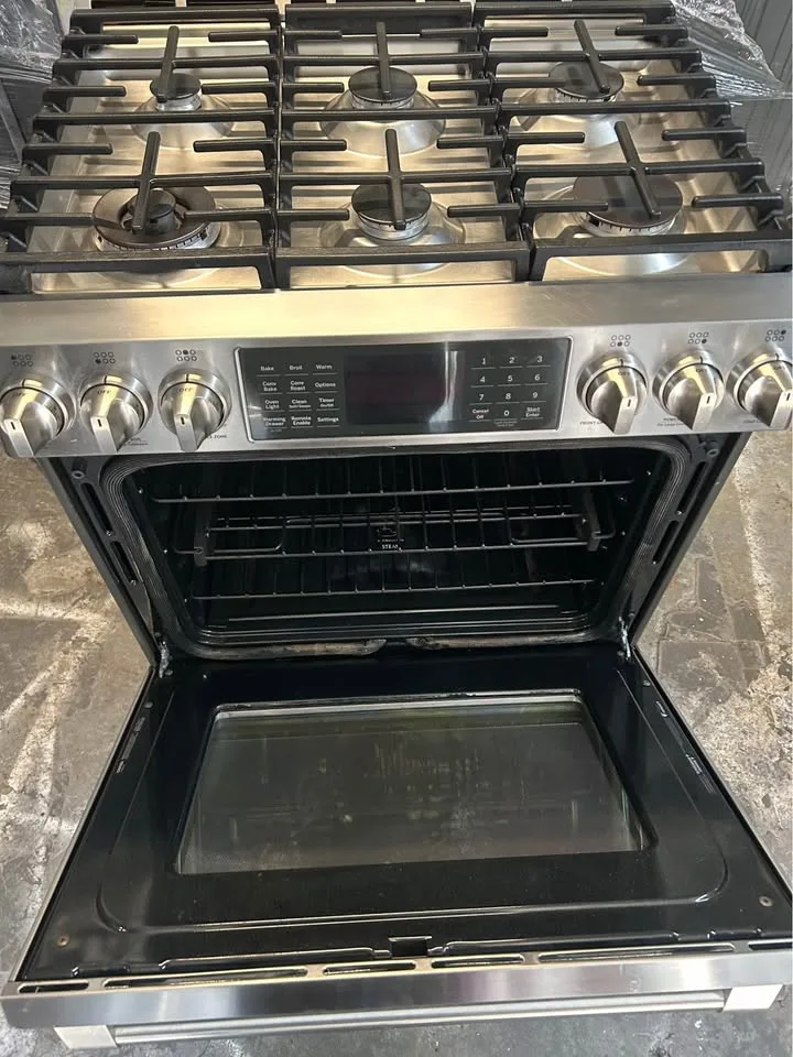 GE stove coffee 30 wide 6 silver burners image indicator(4)