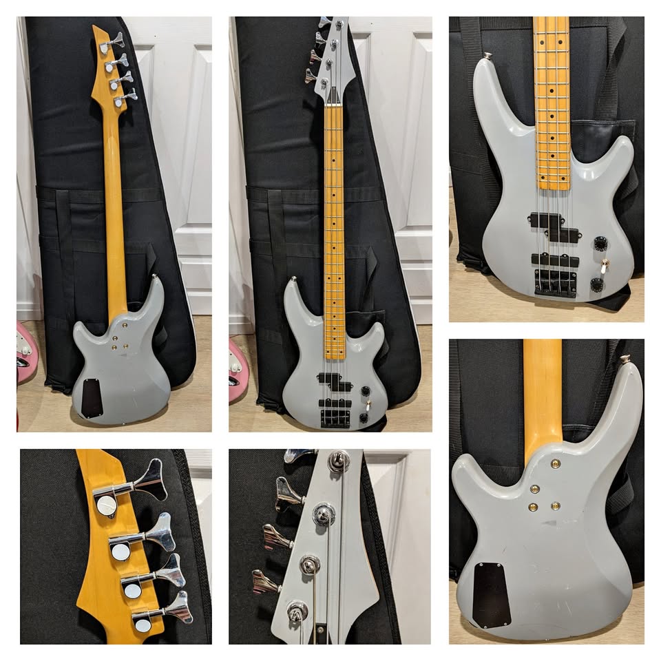 $230 Samick PJ Bass Guitar - Grey - Repainted