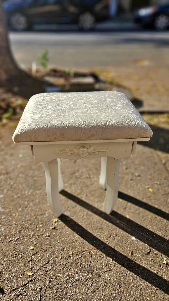 Wooden, Crushed Velvet Vanity Stool/Foot Stool