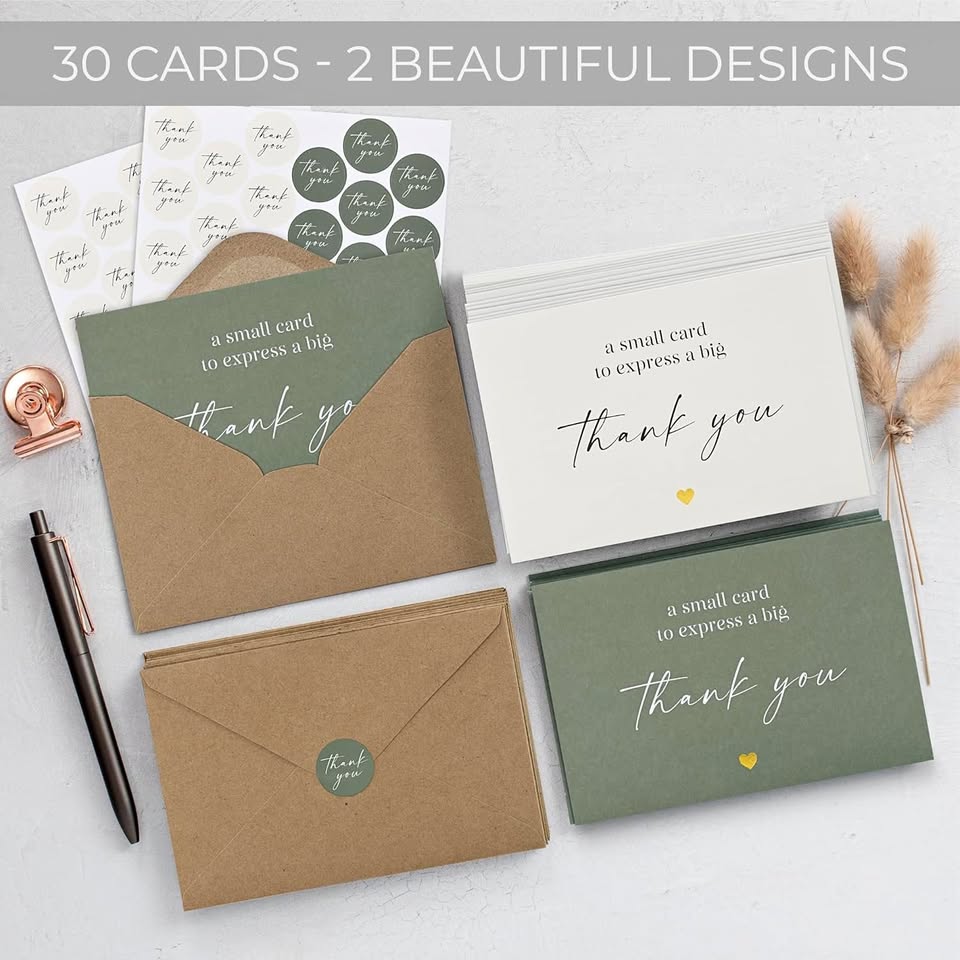 New~Beautiful Thank You Cards W Envelopes & Stickers(30 PK)