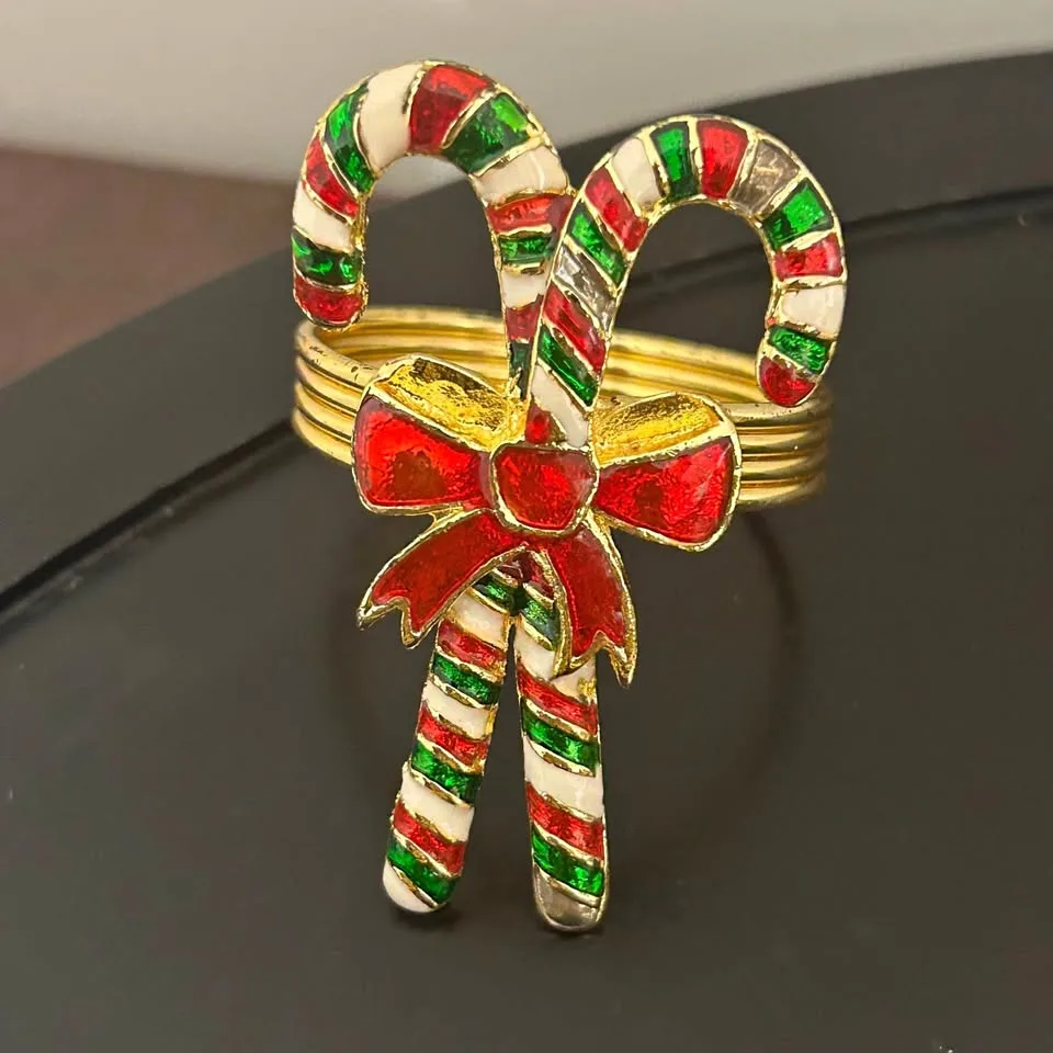 Set of 8 Vintage Christmas Candy Cane Napkin Rings ASIS thumbnail