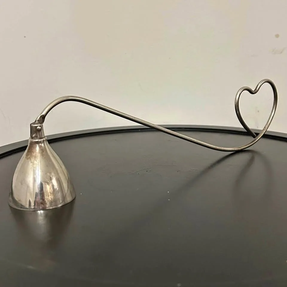 Vintage Silver Tone Candle Snuffer with Heart Handle thumbnail