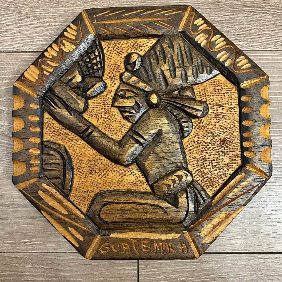 Vintage Hand-Carved Wooden Wall Plaque – Mayan Figure