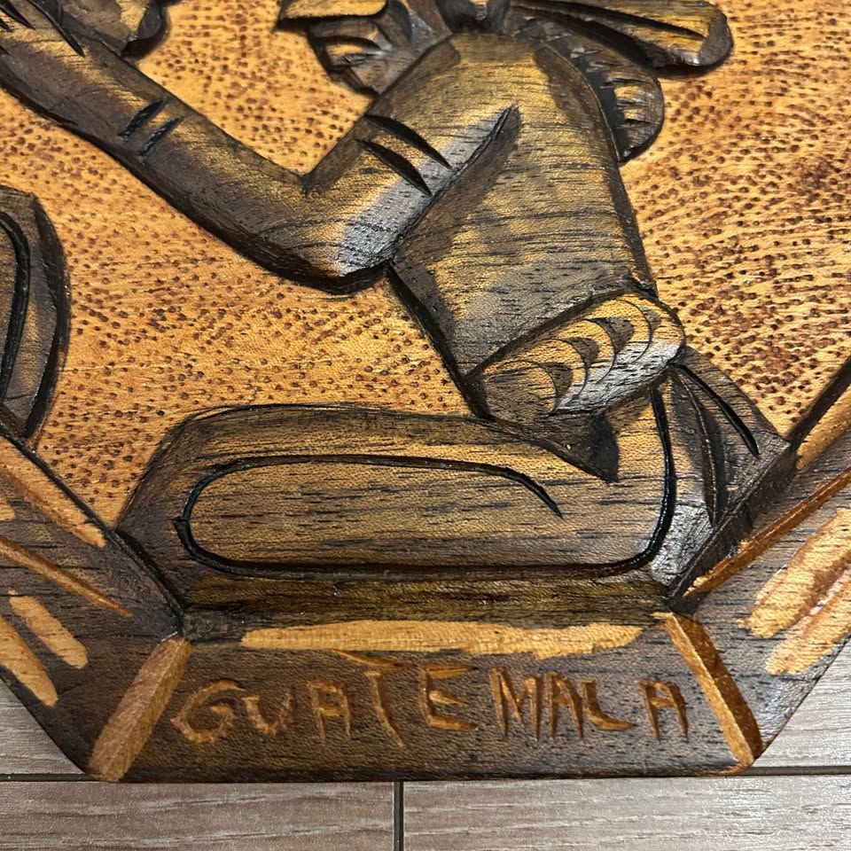 Vintage Hand-Carved Wooden Wall Plaque – Mayan Figure - photo 3