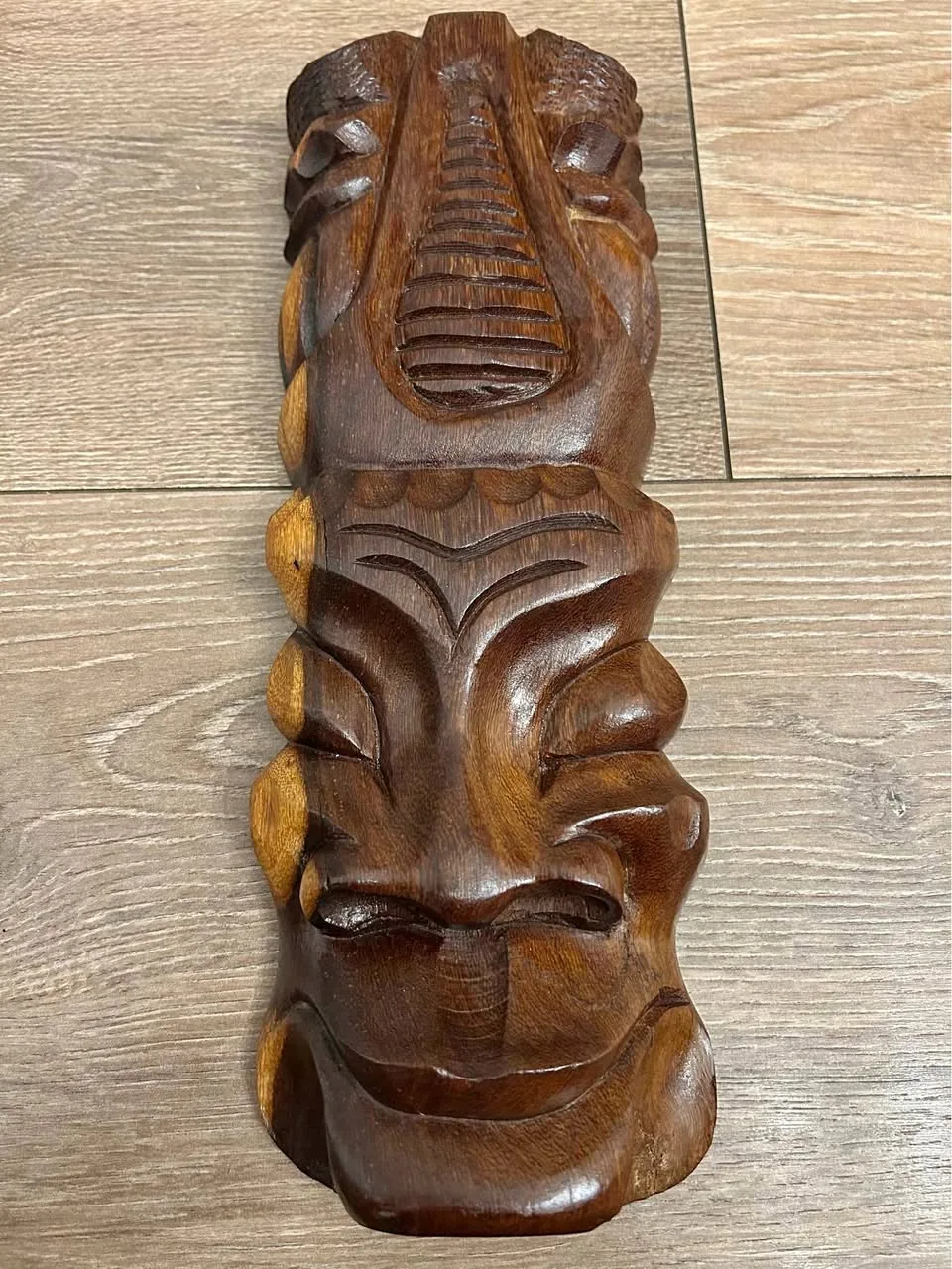 Vintage Hand-Carved Wooden Tiki Mask – Polynesian Tribal Art 12” thumbnail