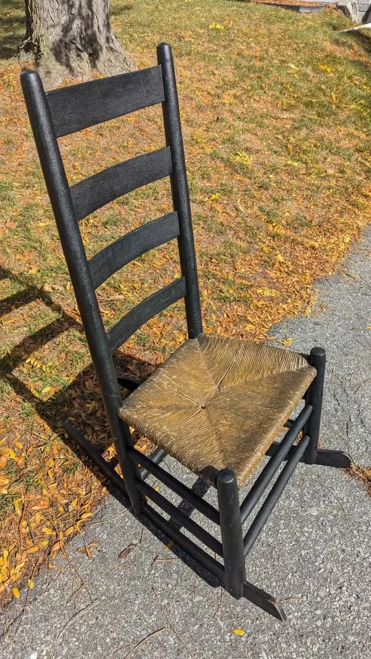 Beautiful Vintage Ladder Back Rocking Chair, woven seat image indicator(4)