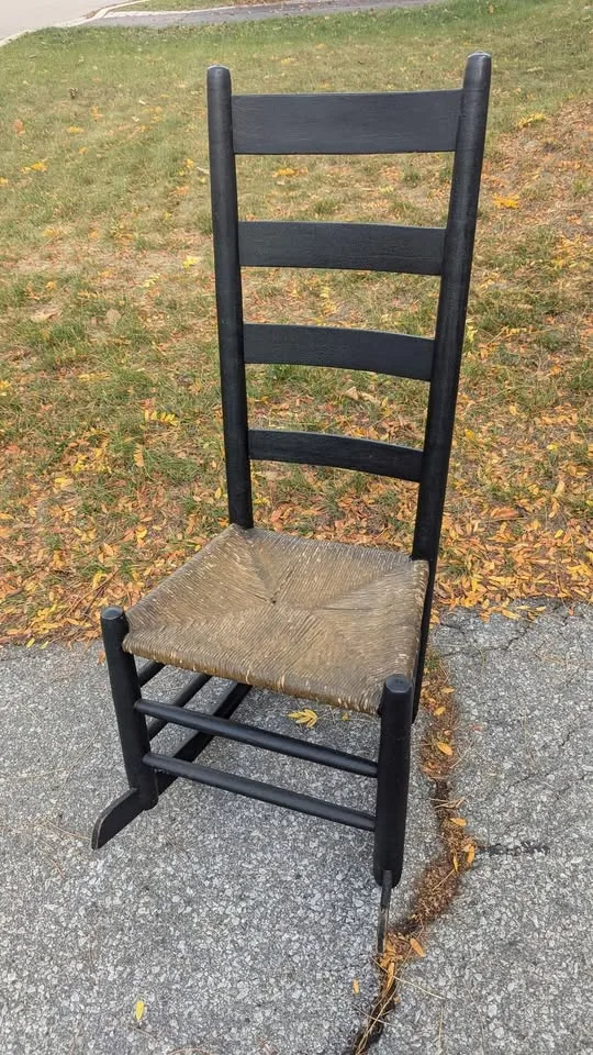 Beautiful Vintage Ladder Back Rocking Chair, woven seat image indicator(5)