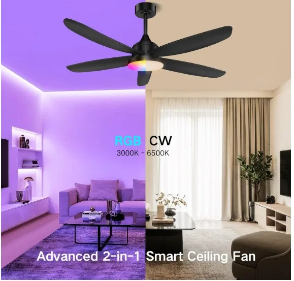 OUTON ceiling fan with light, remote, app control image indicator(2)