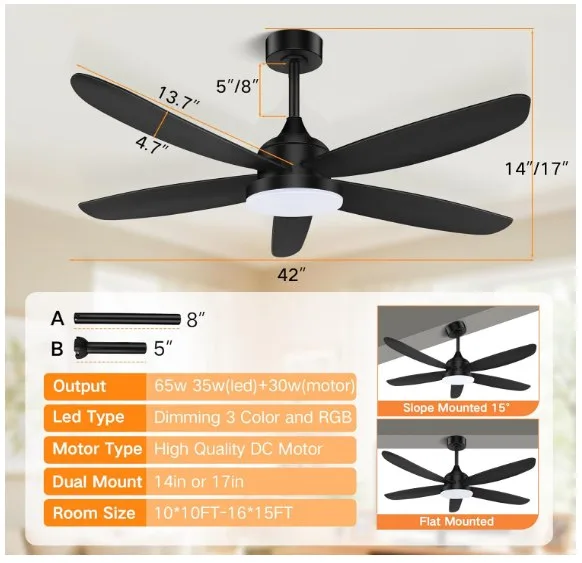 OUTON ceiling fan with light, remote, app control image indicator(6)
