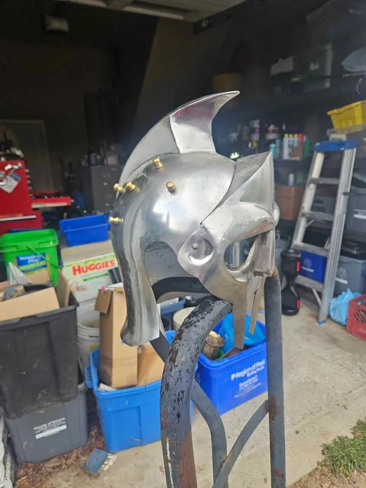 Stainless Steel and Brass Gladiator Style Helmet image indicator(3)