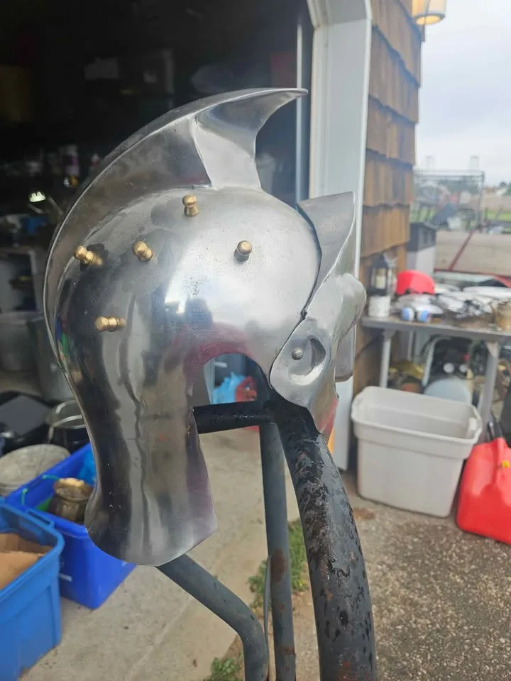 Stainless Steel and Brass Gladiator Style Helmet image indicator(4)