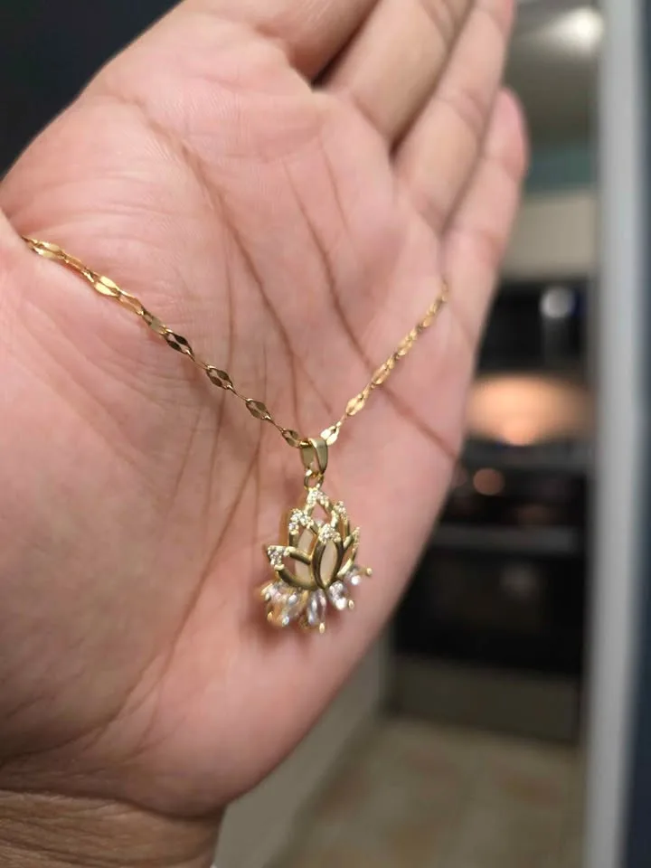 Elegant Lotus Blossom Pendant Necklace image indicator(6)