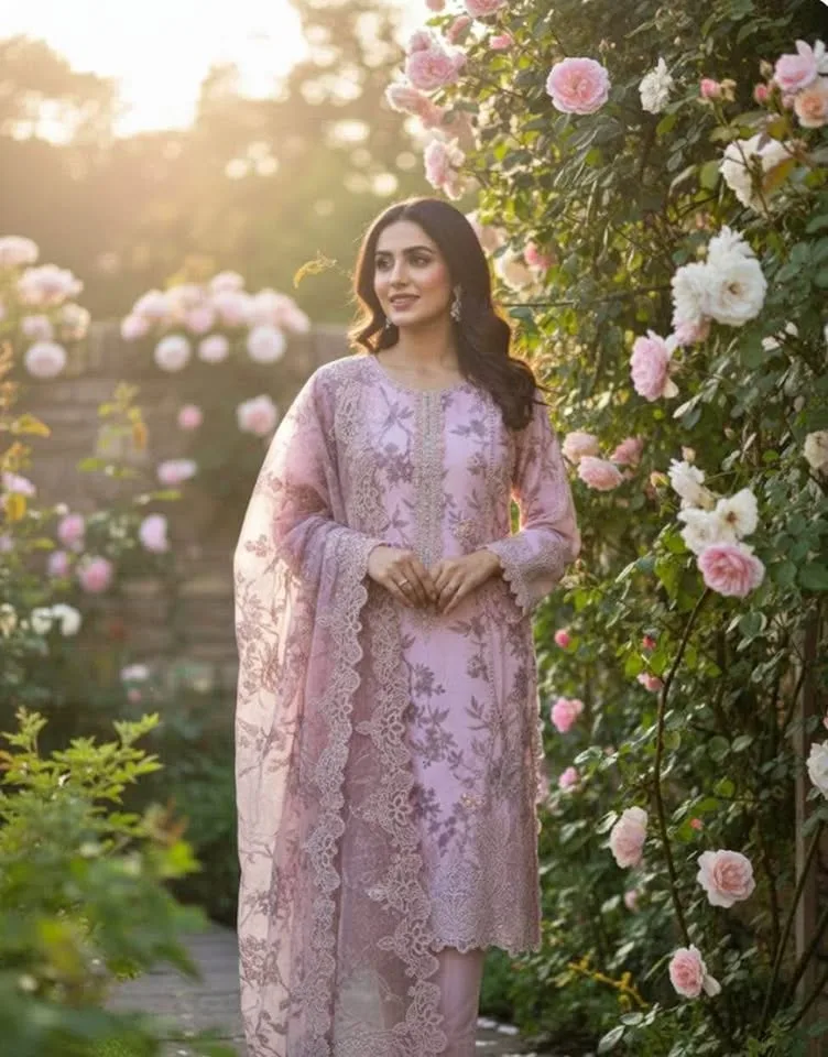 3pcs Pakistani Suit with Embroidered Organza thumbnail