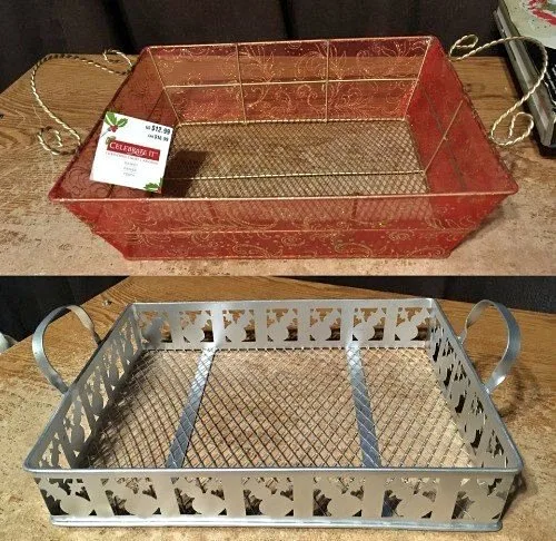 CELEBRATE IT CHRISTMAS BASKET & METAL TRAY