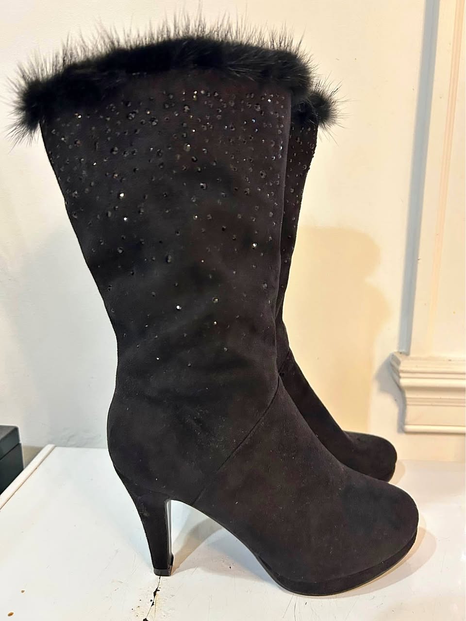 Black calf high boots