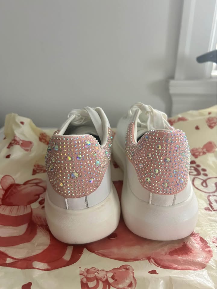 White Platform Sneakers w/ Pink Rhinestone Detail - photo 3