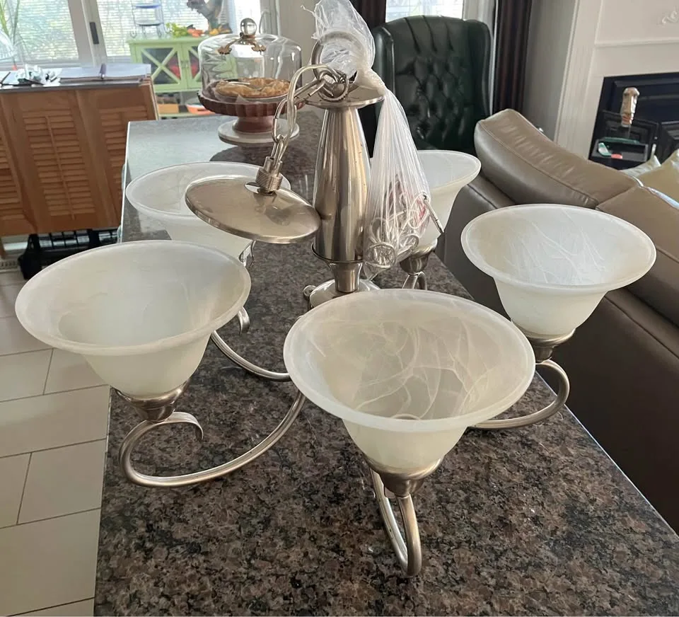 Art nuveau chandelier 5 lights with 5 blown glass shades image indicator(2)