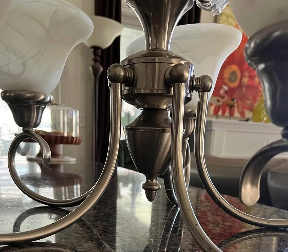 Art nuveau chandelier 5 lights with 5 blown glass shades image indicator(3)