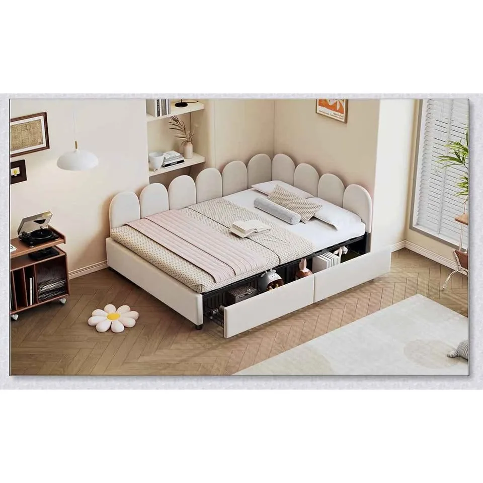 Full size Upholstered Daybed With 2 Drawers, Velvet Sofabed thumbnail