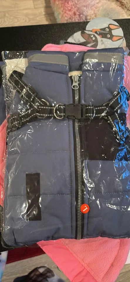 Blue doggy jacket with built in harness image indicator(3)
