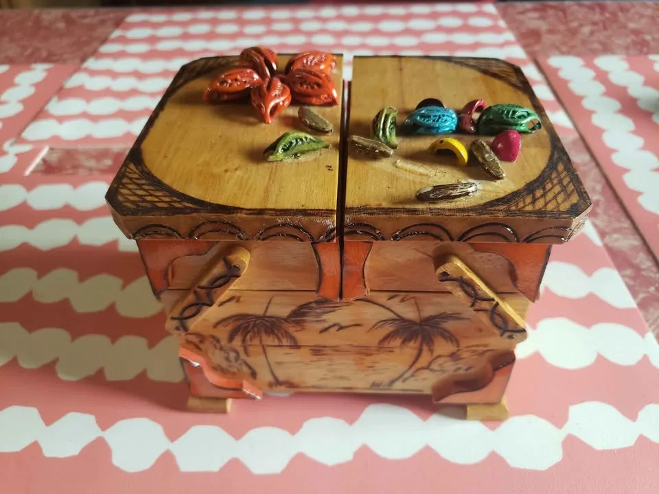 Vintage Wooden Sewing Box - Tropical Theme image indicator(2)