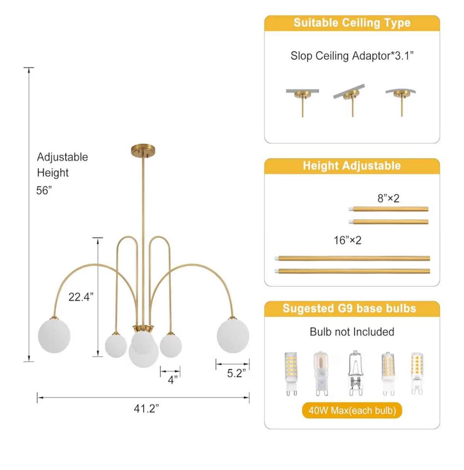 Gold Sputnik 6 Lights Modern Chandelier - photo 3