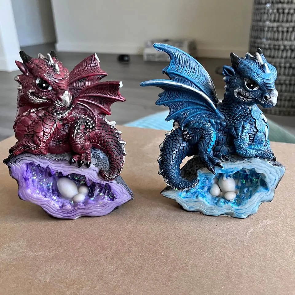 Dragons with crystal egg nest figurines