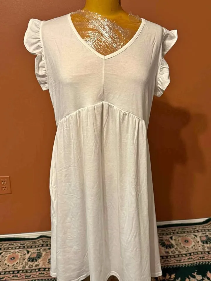 Brand New Size L – White Ruffle Sleeve Casual Dress (Size L) 🤍 thumbnail