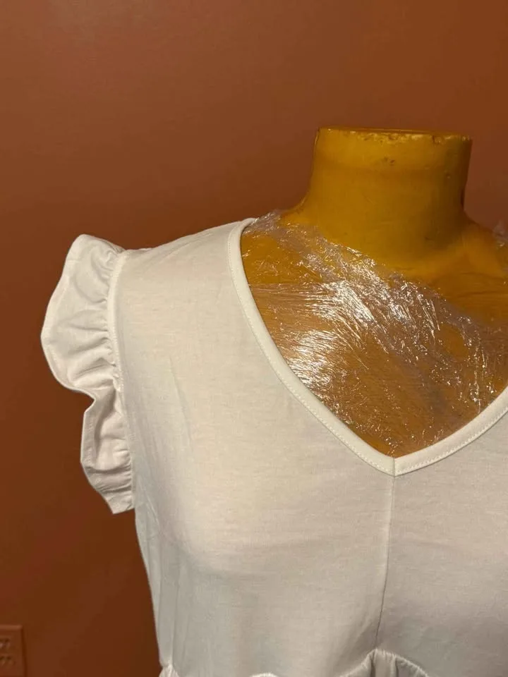 Brand New Size L – White Ruffle Sleeve Casual Dress (Size L) 🤍 image indicator(3)