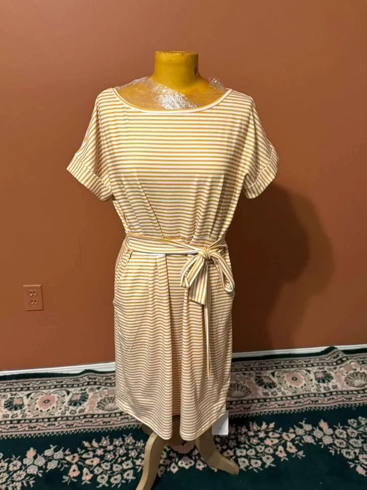 Brand New XL– Yellow & White Striped Belted Dress (Size XL) 💛🤍 image indicator(4)
