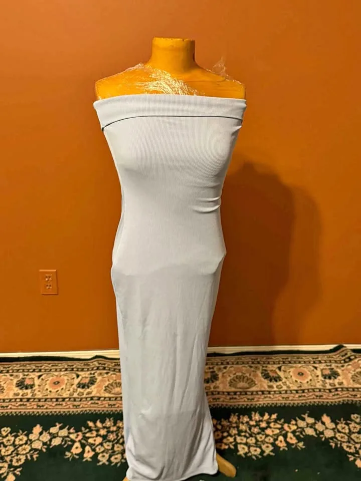 Brand New Size S – Light Blue Off-Shoulder Bodycon Maxi Dress thumbnail