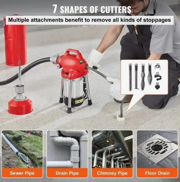 Vevor Drain Snake Machine with 2 Sectional Steel Cables image indicator(7)