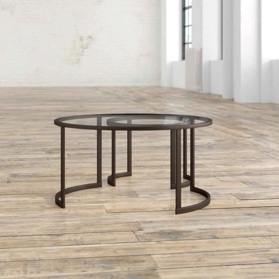 Kahoka 36" Round Steel and Glass Nesting Coffee Tables image indicator(4)