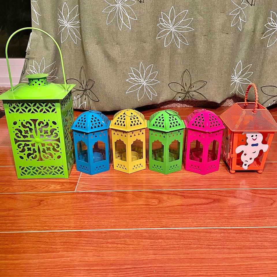 Set of 6 Colorful Metal Candle Lanterns - Green, Blue, Yellow...