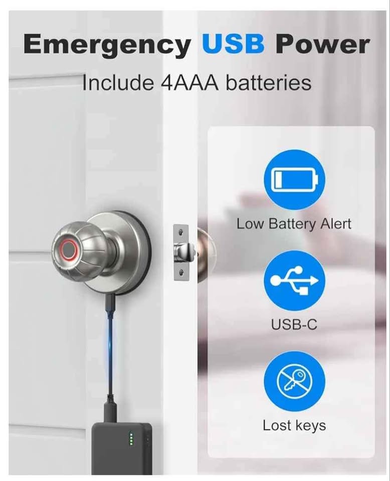 Smart Door Knob Fingerprint Door Lock Keyless Entry - photo 3