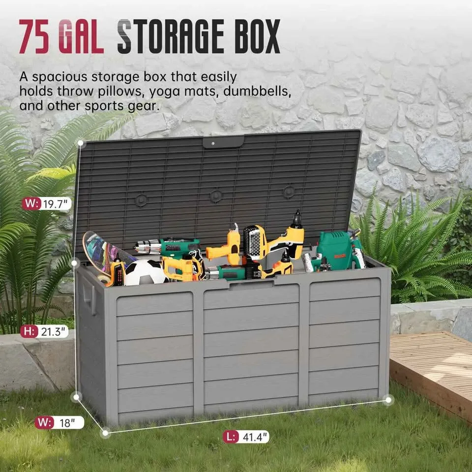 SUNCROWN 75 Gallon Water Resistant Resin Lockable Deck Box image indicator(2)