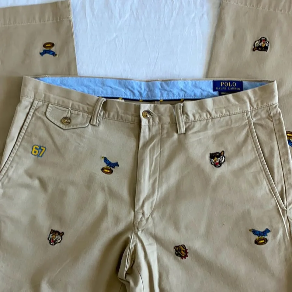 PRL Kakki Embroidered SlimFit Trouser NWT 34/30 image indicator(3)