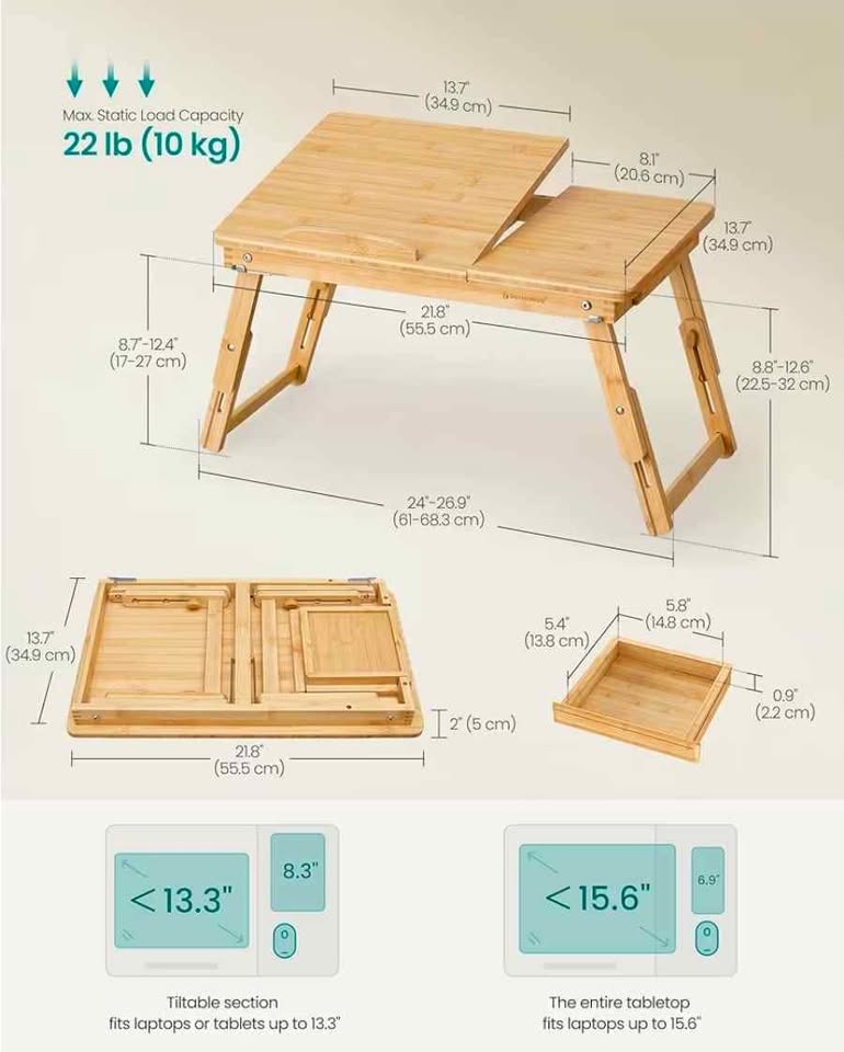 SONGMICS Adjustable Bamboo Laptop Table – Brand New - photo 5