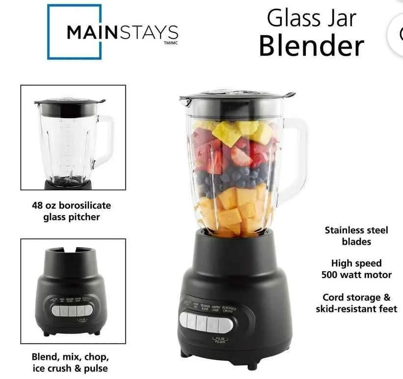 Mainstays 5 Speed Glass Jar Blender 48 Oz Black image indicator(3)