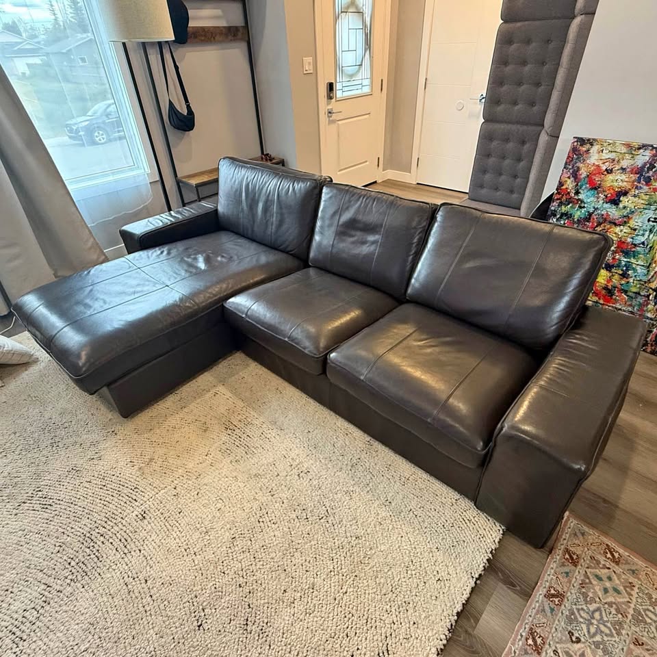 IKEA KIVIK Leather Sofa with Chaise - Dark Brown