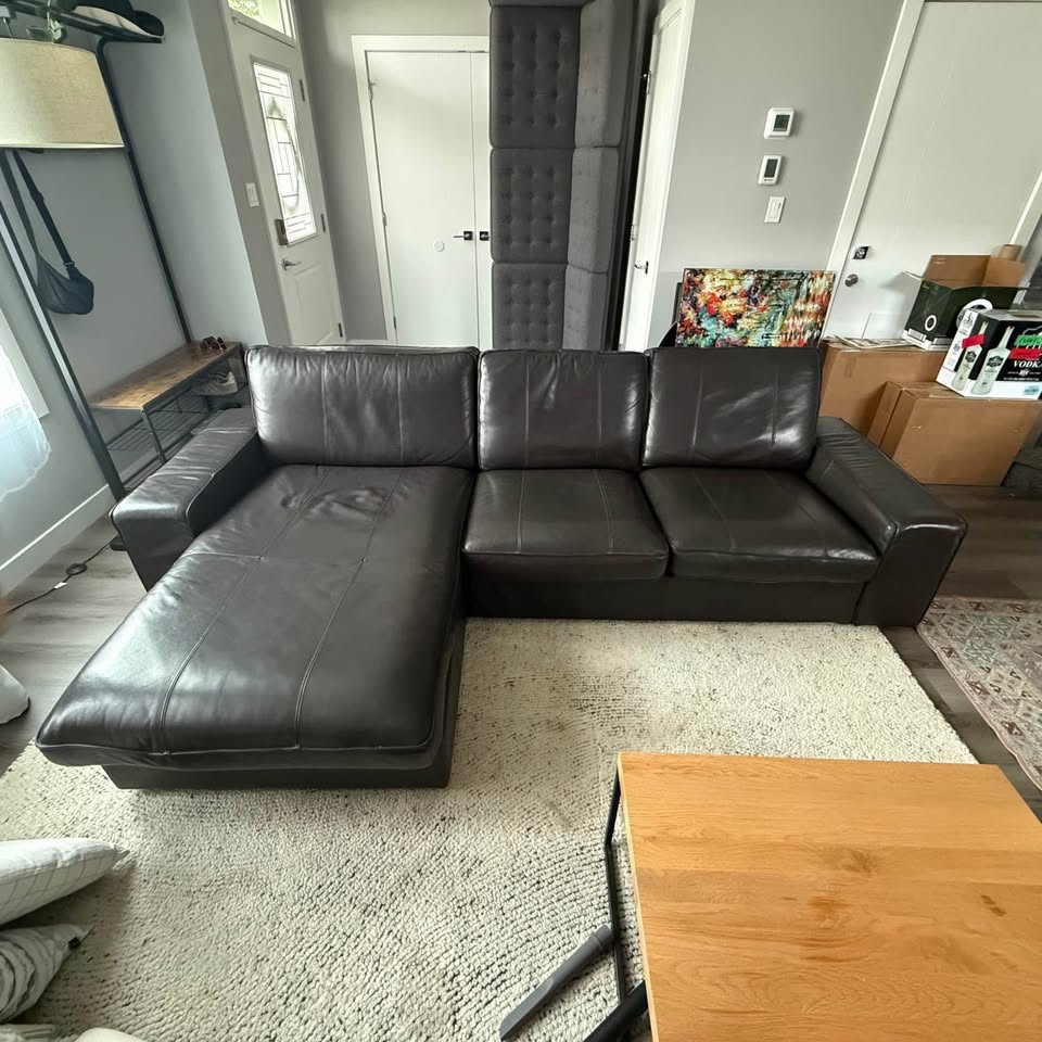IKEA KIVIK Leather Sofa with Chaise - Dark Brown - photo 2
