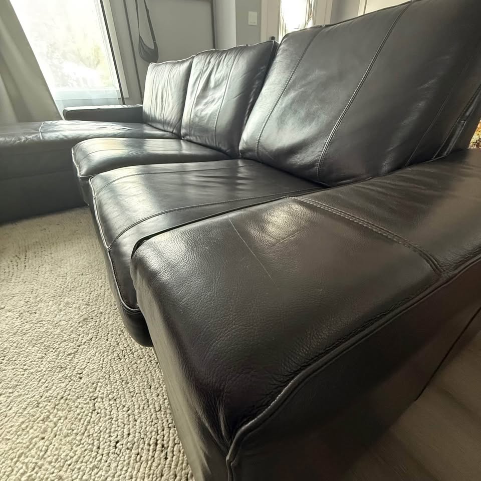 IKEA KIVIK Leather Sofa with Chaise - Dark Brown - photo 3