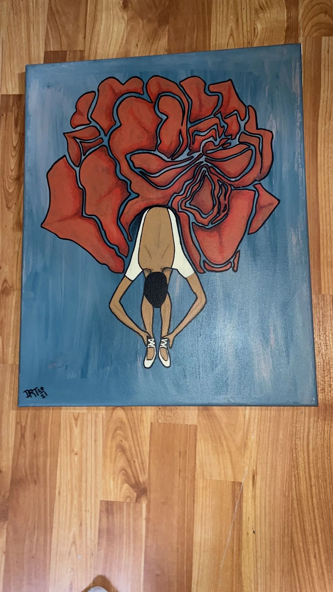 ART: Black ballerina with rose tutu- painting thumbnail